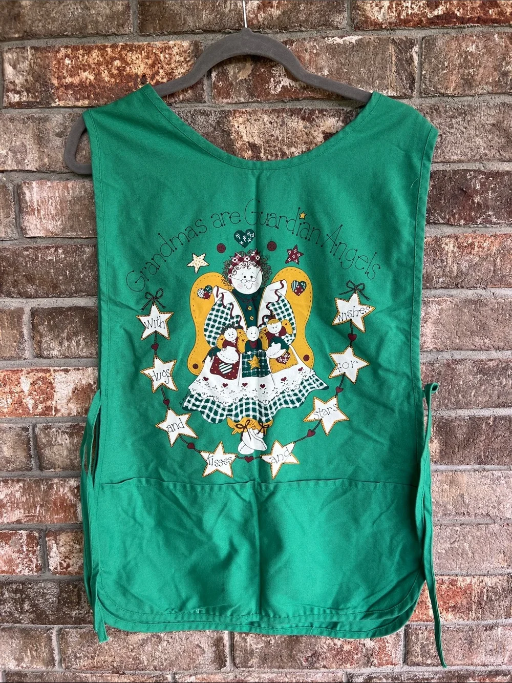vintage grandma's guardian Angel Apron Vest tie sides front pockets one size